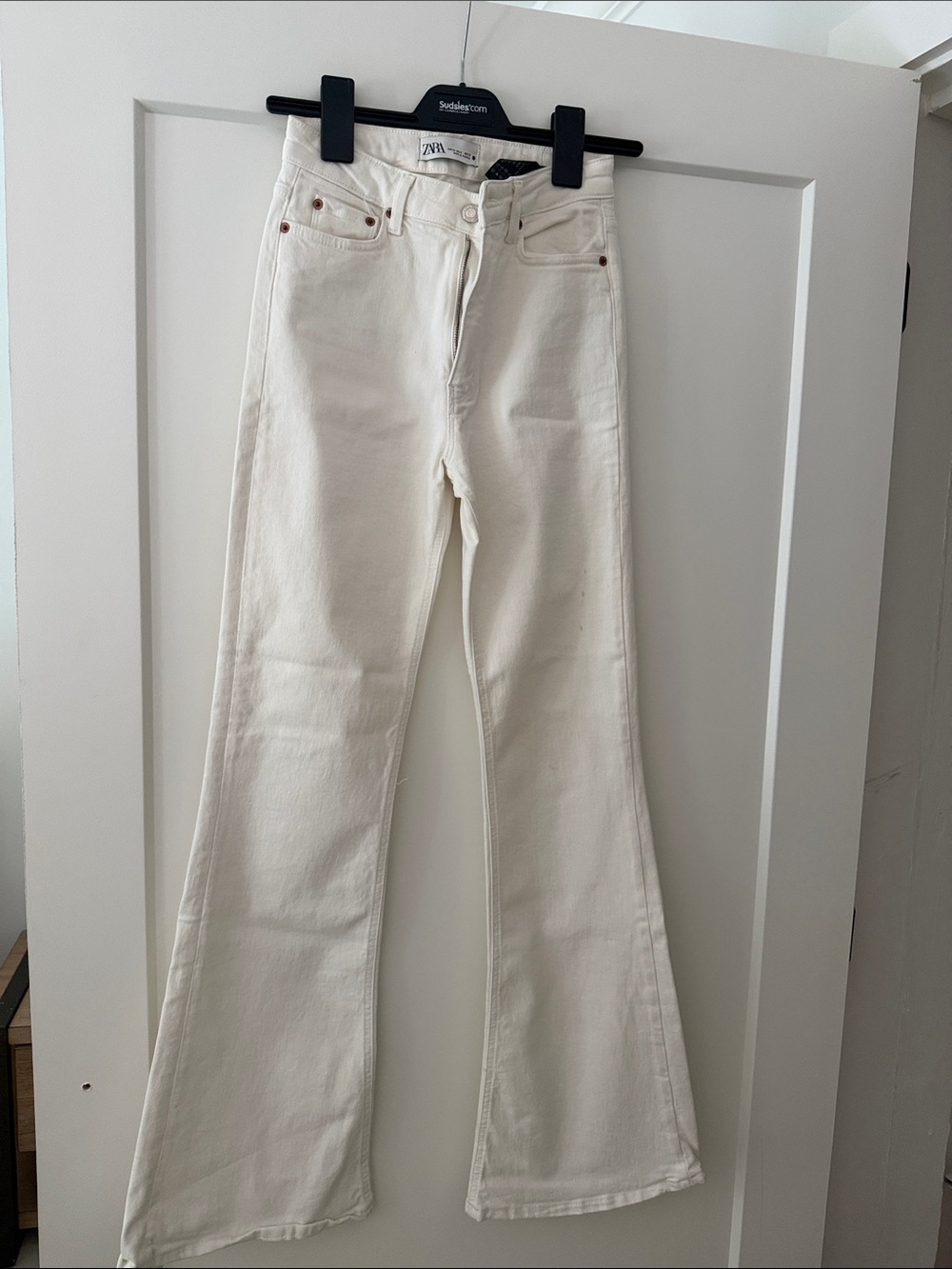 Zara Cream High-Rise Flare Jeans